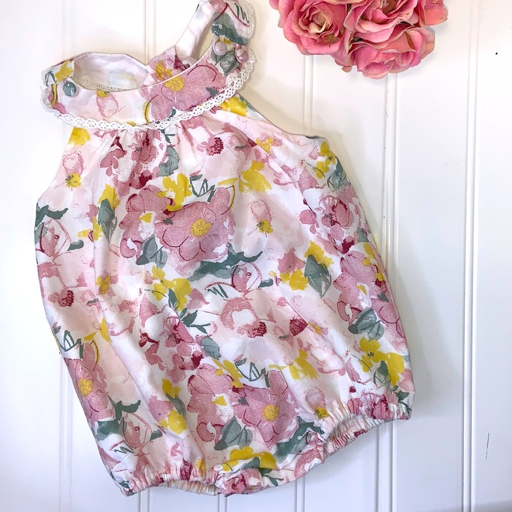 Piper & Posie Floral Sleeveless Cotton Romper 3-6 M